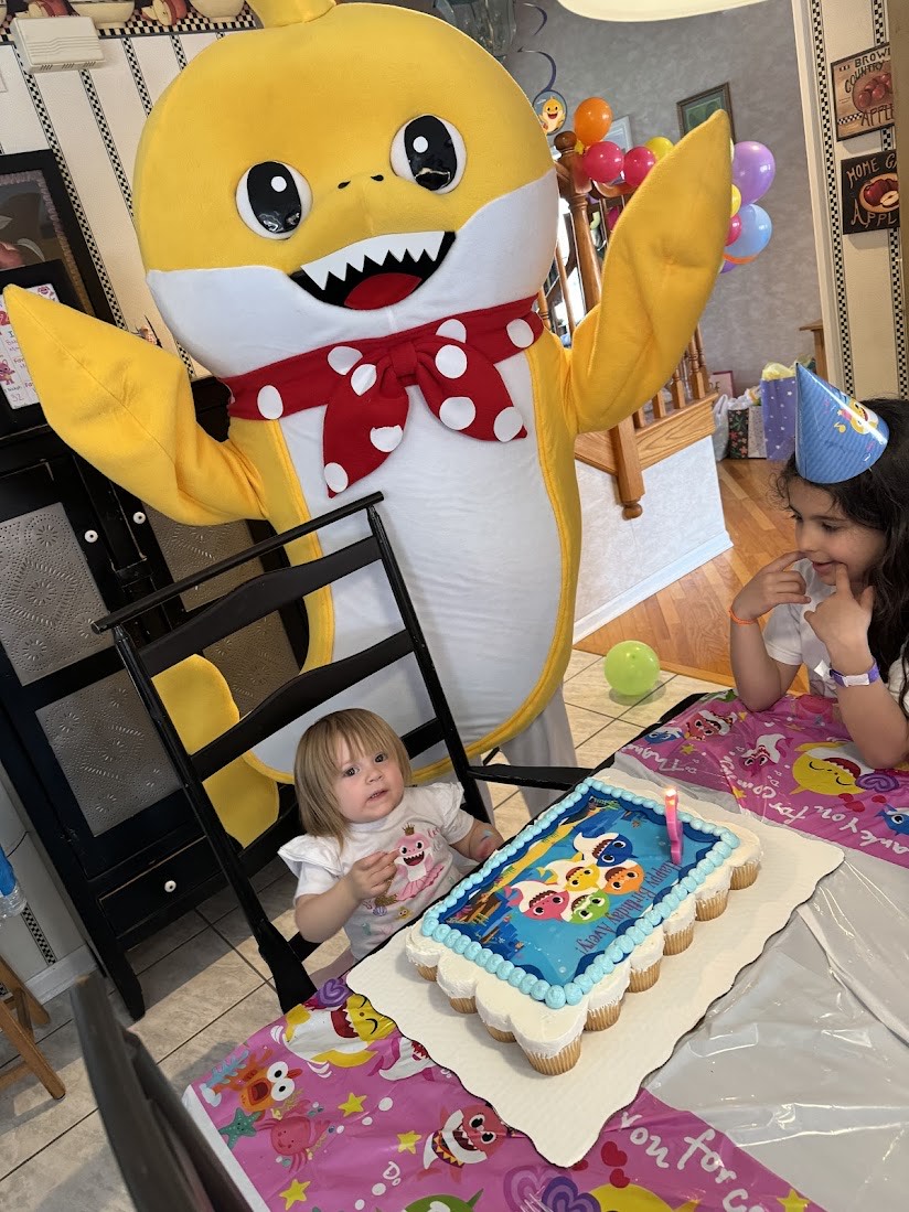 Baby Shark mascot character for birthday parties in Boise