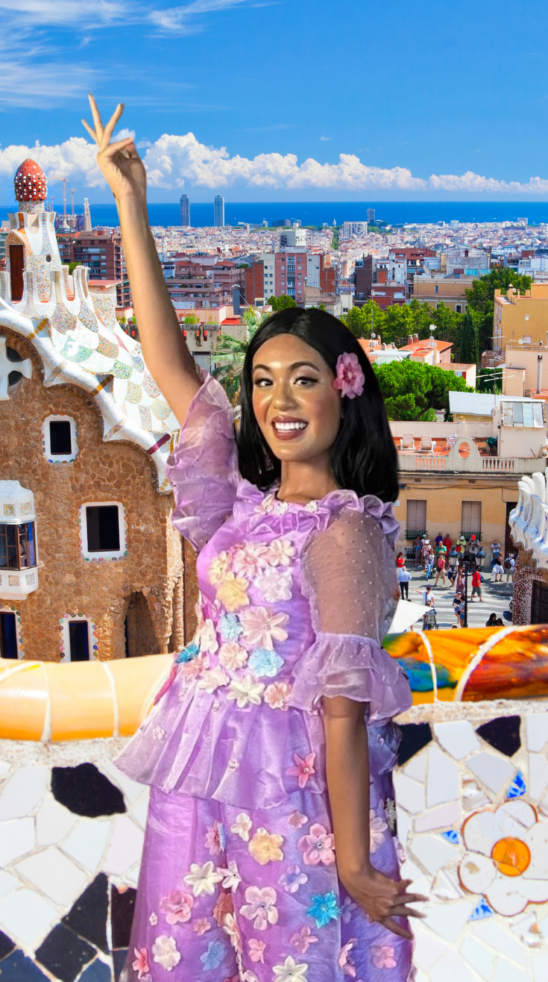 An Isabela performer leading a flower-themed activity at a birthday party.